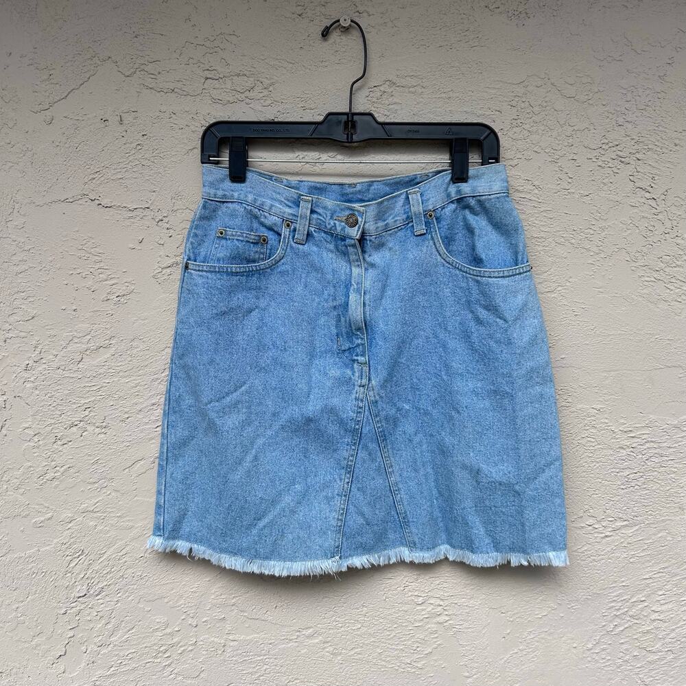Vintage Bill Blass Denim Skirt Frayed Hem High Rise Y2K Style Size 8P
